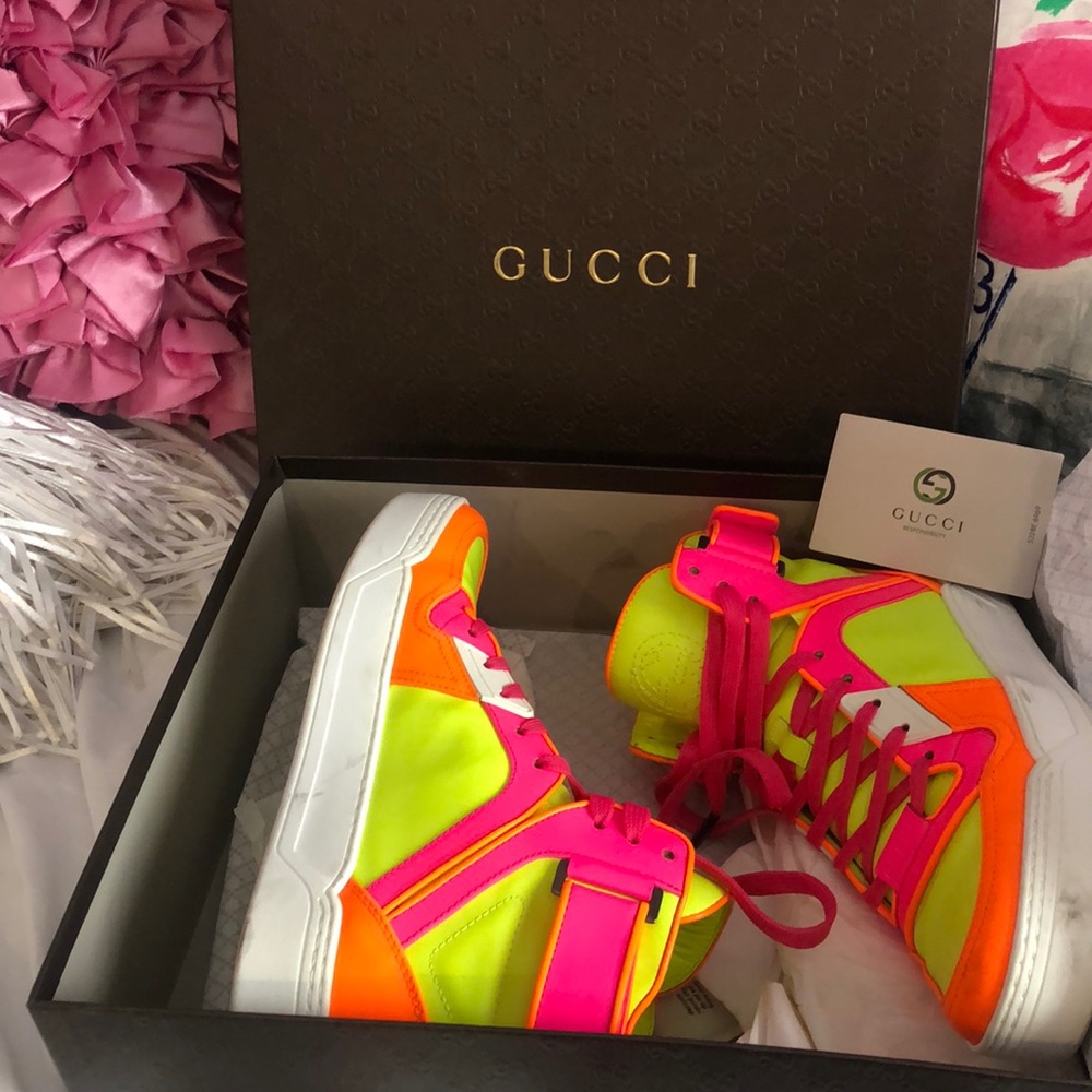 Authentic Gucci Neon Brights High Top Sneaker, Sz 39+, 9.5US